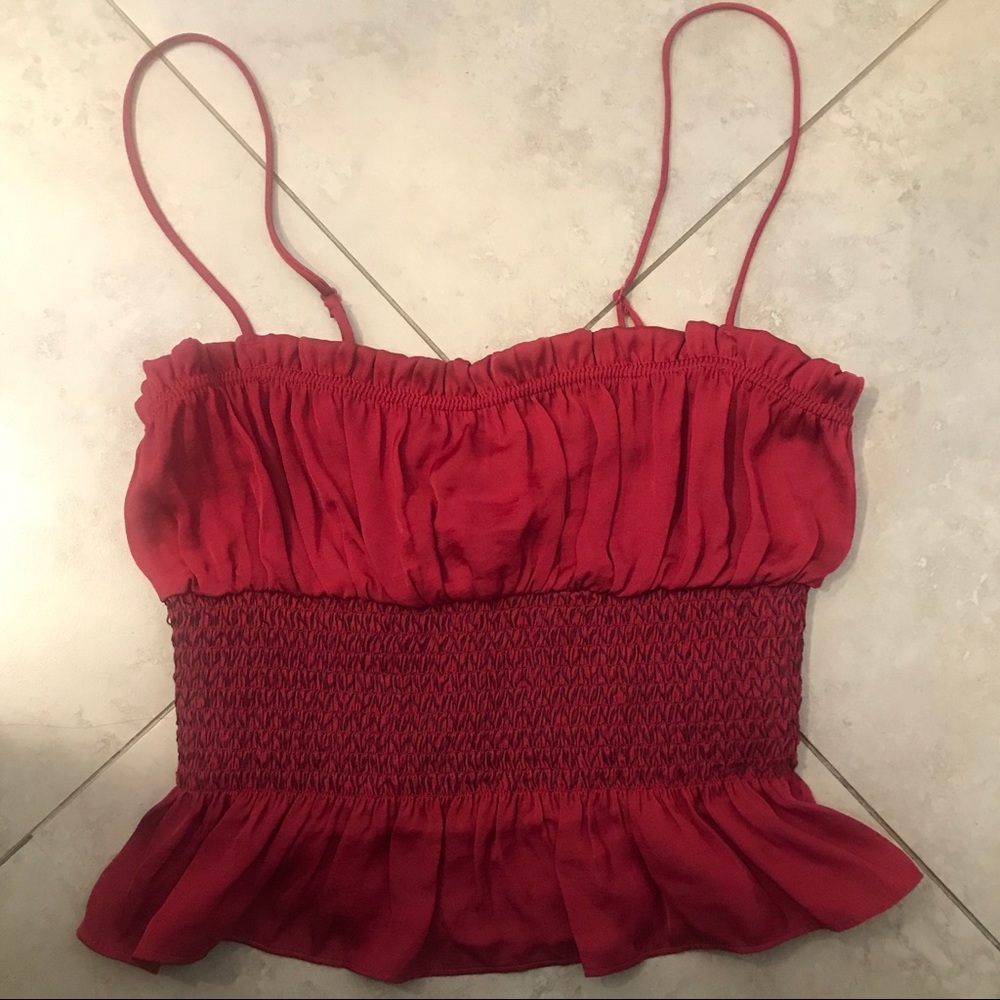 NWOT Free People Smocked Red Black Satin Crop Top
